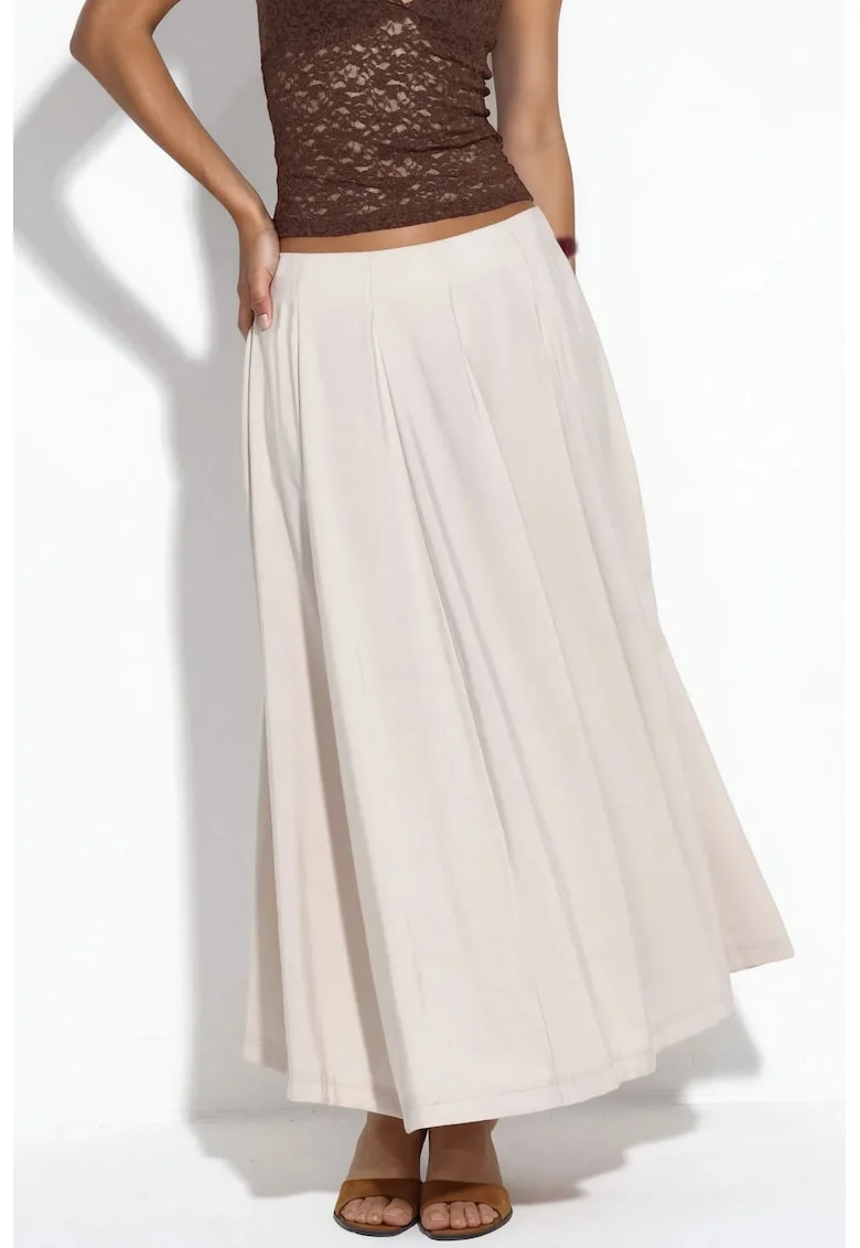 Fusta maxi,  talie inalta, A-line, bej natural, modal
