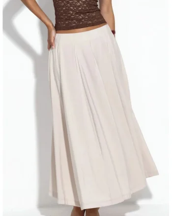 Fusta maxi,  talie inalta, A-line, bej natural, modal