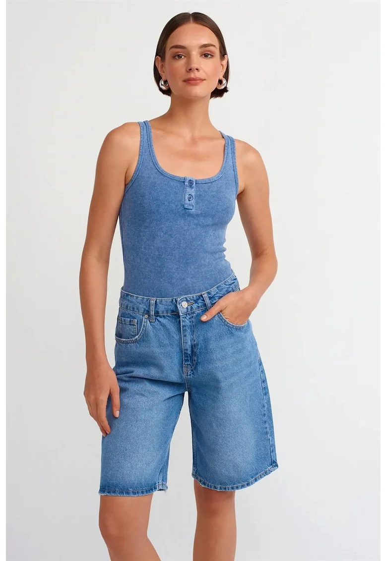 Bluza dama,  bluza din jerseu fara maneci, slim-fit, albastru