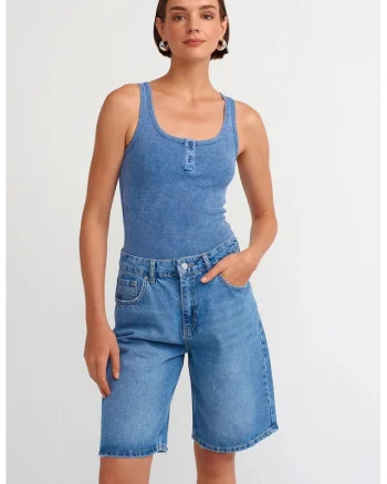 Bluza dama,  bluza din jerseu fara maneci, slim-fit, albastru
