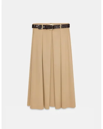Fusta dreapta midi,  casual, bej natural, cu curea