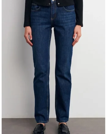Blugi dama,  talie inalta, croiala dreapta, albastru mediu, denim