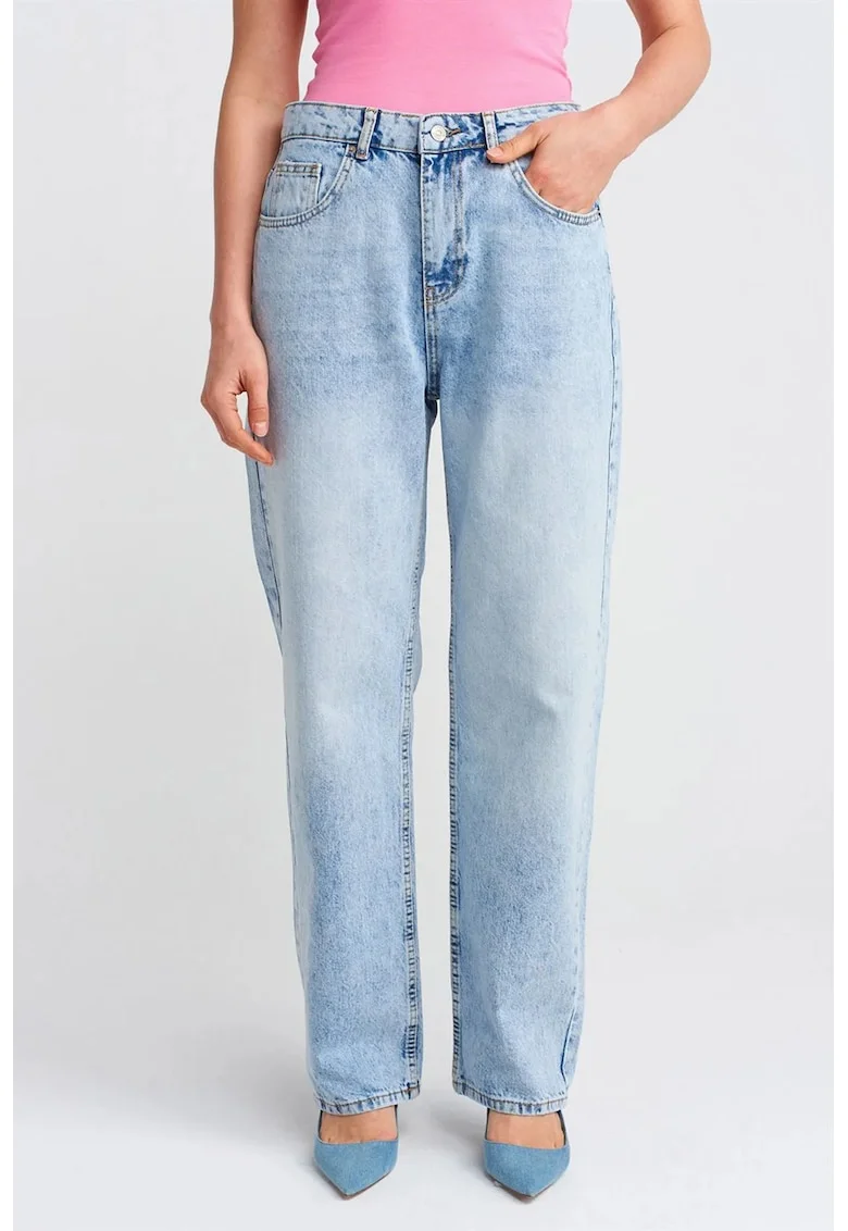 Blugi dama,  Mom, talie inalta, denim, albastru deschis-mediu, 100% bumbac