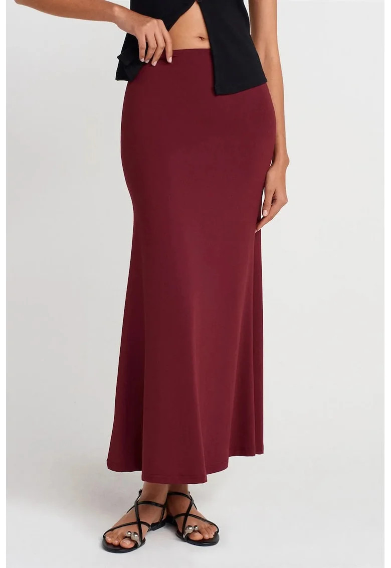 Fusta Maxi  Casual, talie inalta, rosu burgundy, 93% nailon/7% elastan