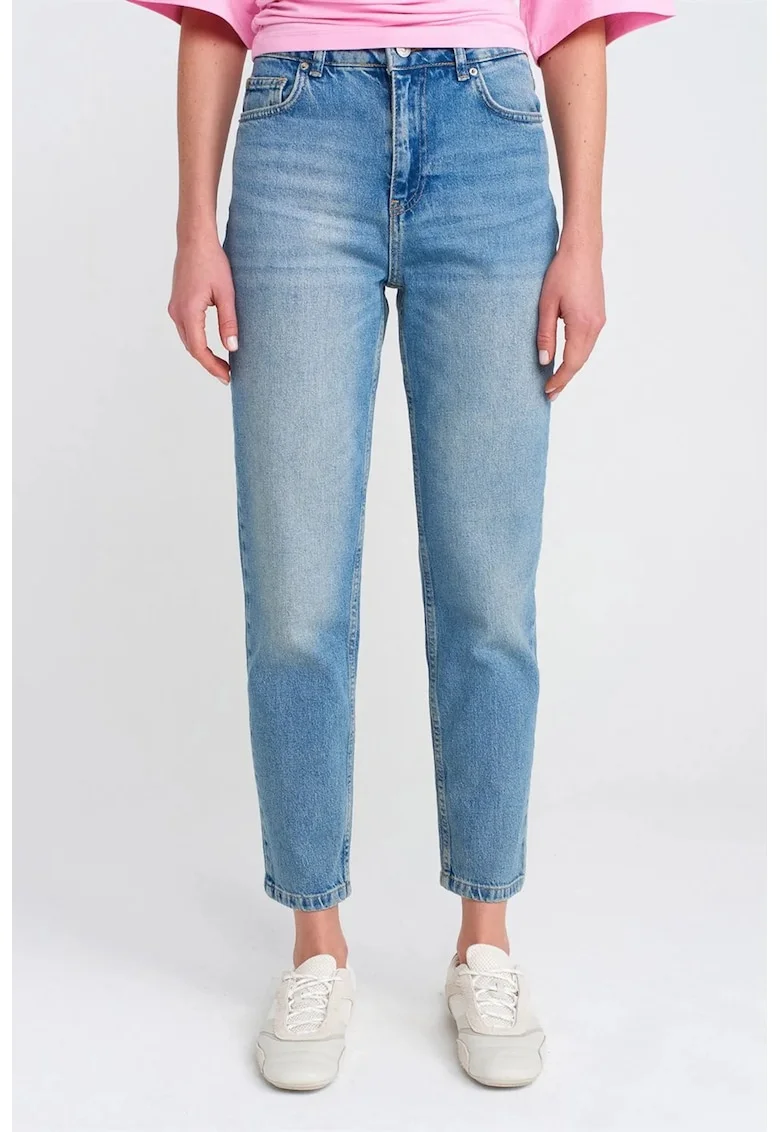 Blugi dama,  Mom, talie inalta, denim, albastru deschis-mediu, 99% bumbac