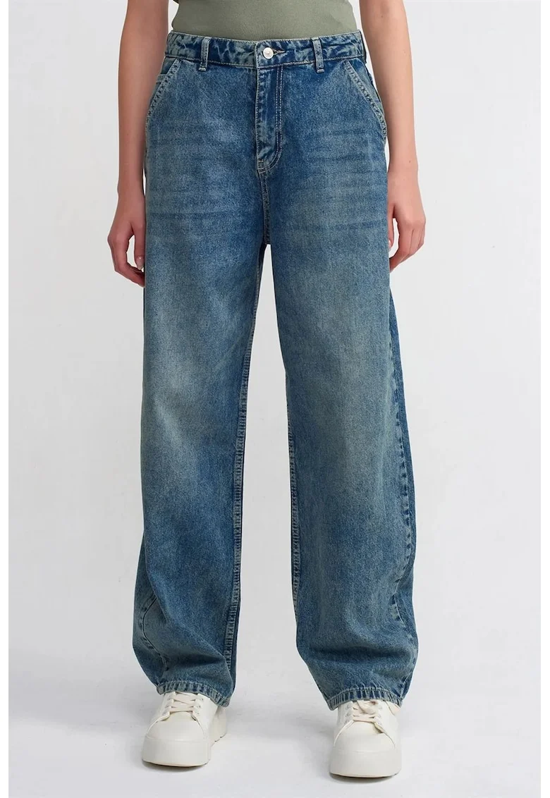 Blugi dama,  talie inalta, croiala ampla, albastru, denim