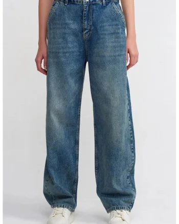 Blugi dama,  talie inalta, croiala ampla, albastru, denim