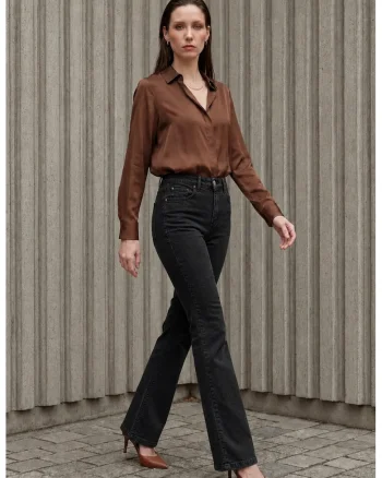 Blugi dama,  talie inalta, croiala evazata, negru, denim