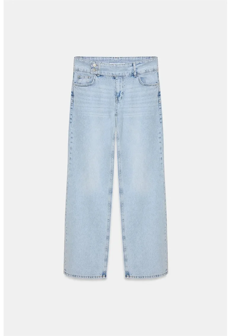 Blugi dama,  talie medie, croiala larga, denim, albastru deschis, 100% bumbac