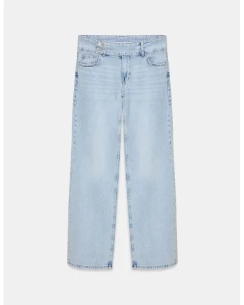 Blugi dama,  talie medie, croiala larga, denim, albastru deschis, 100% bumbac
