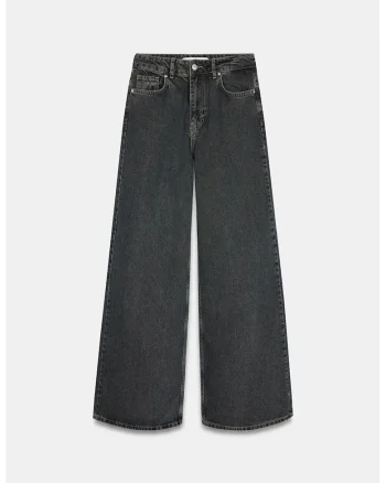 Blugi dama,  talie inalta, croiala larga, gri antracit, denim