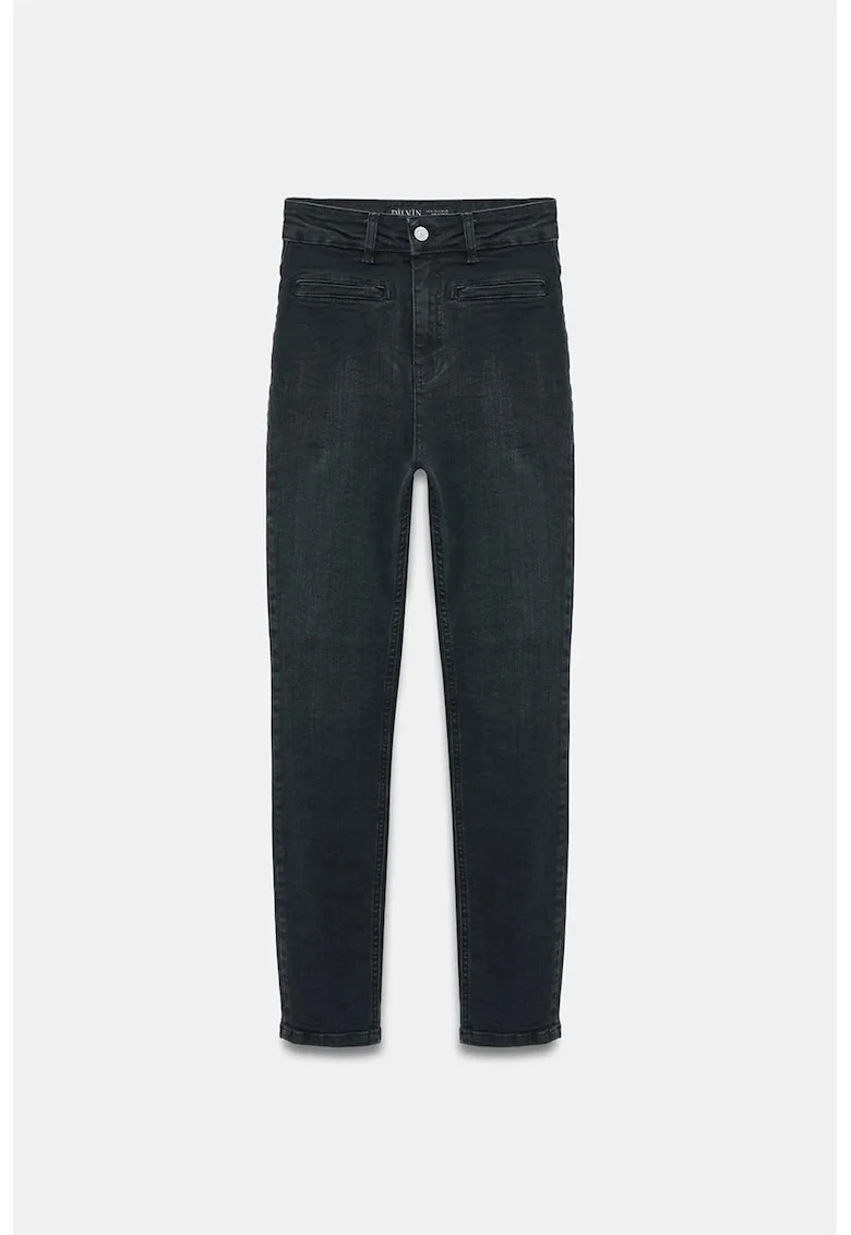 Blugi dama,  skinny, talie inalta, negru, denim
