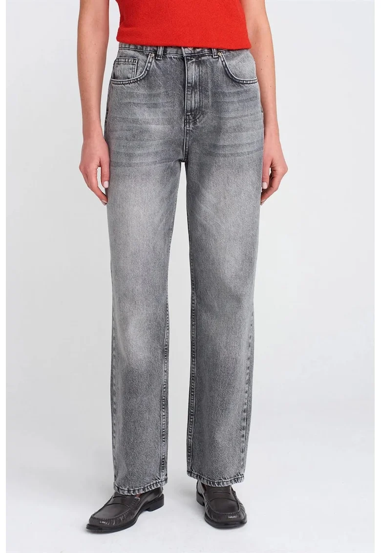 Blugi dama,  Mom, talie inalta, gri deschis, denim