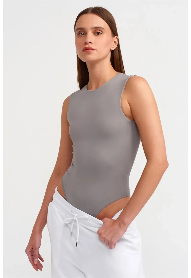 Salopeta dama,  mulata fara maneci, gri, 93% nylon/7% elastan