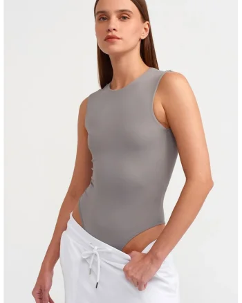 Salopeta dama,  mulata fara maneci, gri, 93% nylon/7% elastan