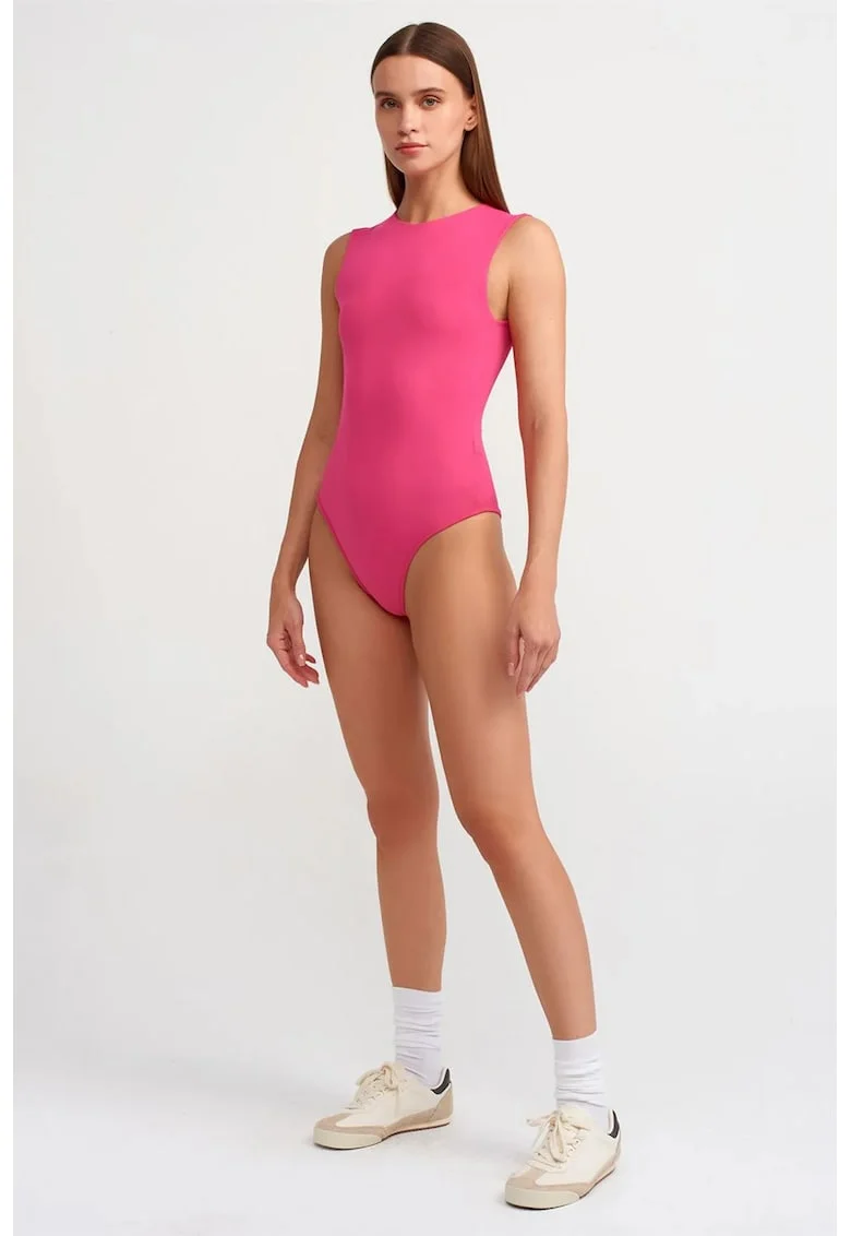 Salopeta dama,  mulata fara maneci, roz aprins, 93% nylon/7% elastan