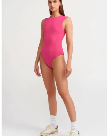 Salopeta dama,  mulata fara maneci, roz aprins, 93% nylon/7% elastan