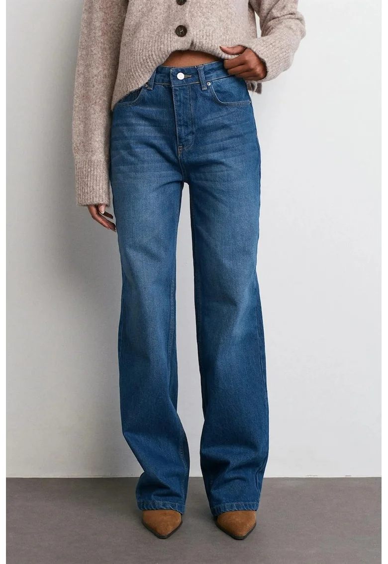 Blugi dama,  evazati, talie medie, albastru marocan, denim
