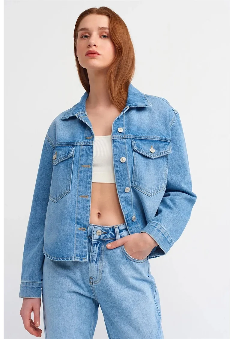 Camasa , Femei, Camasa de dama din denim de bumbac Denim albastru deschis-mediu,