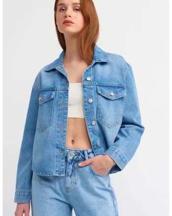 Camasa , Femei, Camasa de dama din denim de bumbac Denim albastru deschis-mediu,
