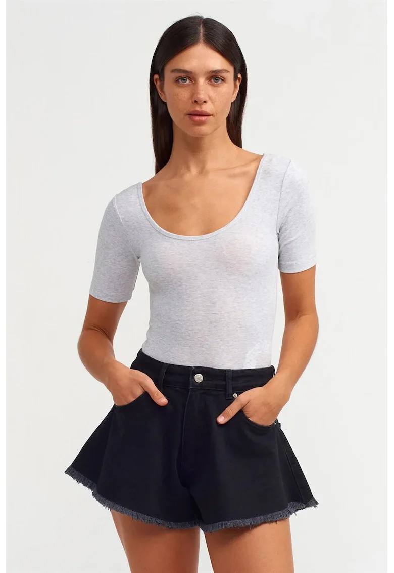 Salopeta dama,  slim fit, gri deschis, bumbac/elastan