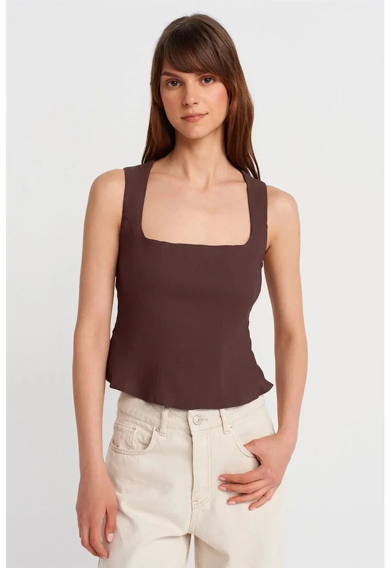 Bluza dama,  bluza mulata fara maneci, volanase, maro cafea, 70% viscoza