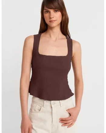 Bluza dama,  bluza mulata fara maneci, volanase, maro cafea, 70% viscoza