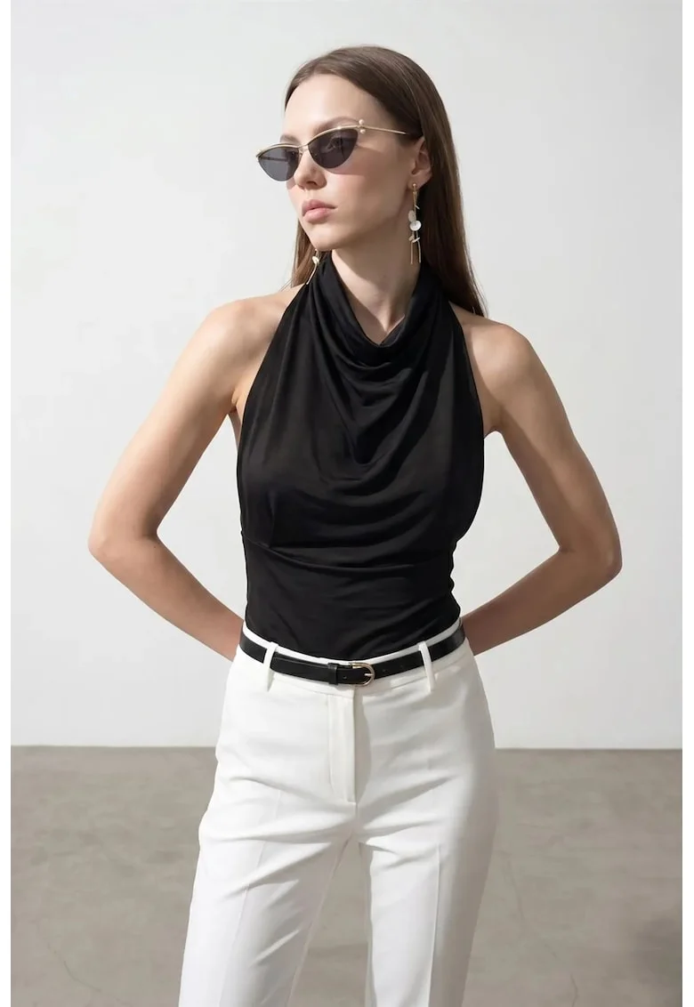 Bluza dama,  bluza mulata fara maneci, negru, elegant, 95% tencel