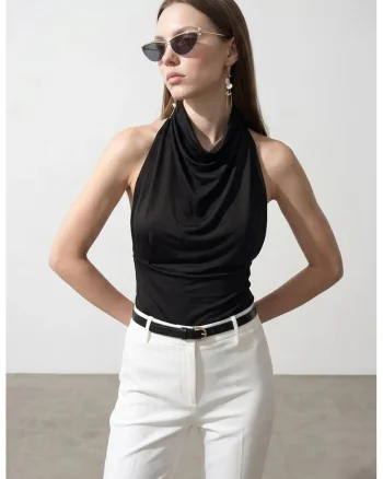 Bluza dama,  bluza mulata fara maneci, negru, elegant, 95% tencel