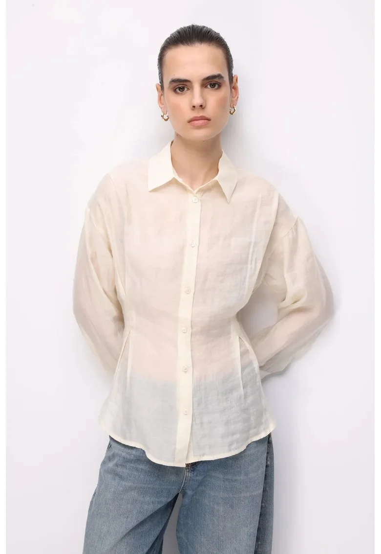 Camasa dama,  camasa texturata cu nasturi, casual, natural, maneca lunga