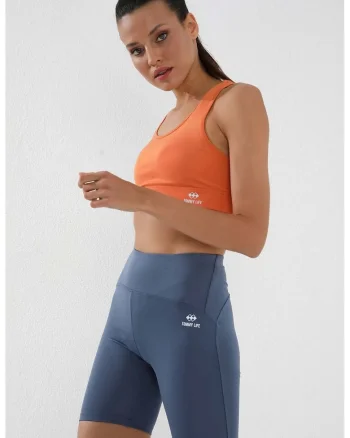 Colanti sport  scurti,talie inalta, elastic, poliester/elastan, Moroccan Blue