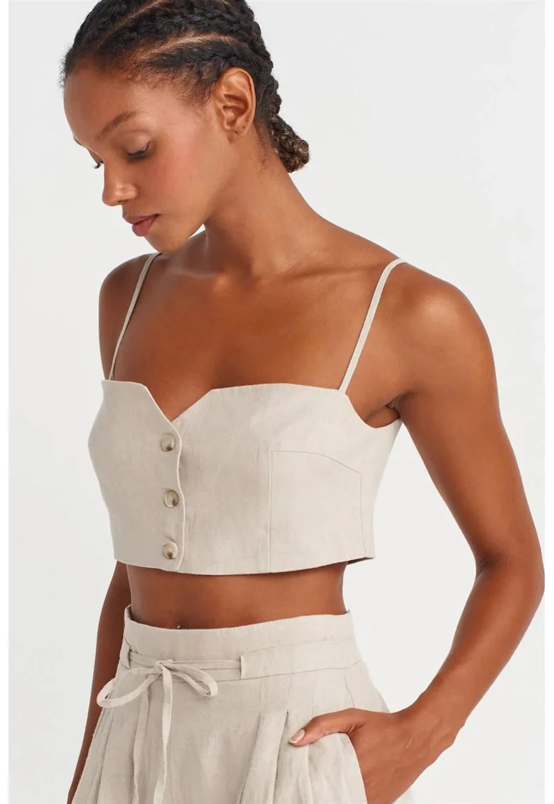 Bluza dama,  top corset fara bretele, crem, amestec de in