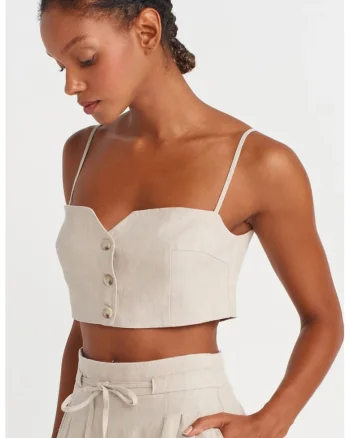 Bluza dama,  top corset fara bretele, crem, amestec de in