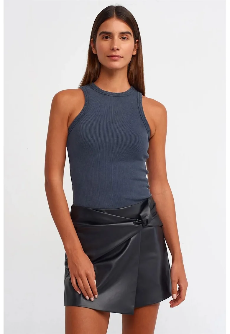 Bluza dama,  tricotata fara maneci, gri ardezie, bumbac cu elastan