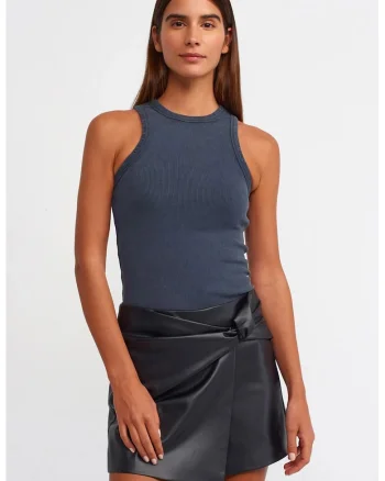 Bluza dama,  tricotata fara maneci, gri ardezie, bumbac cu elastan