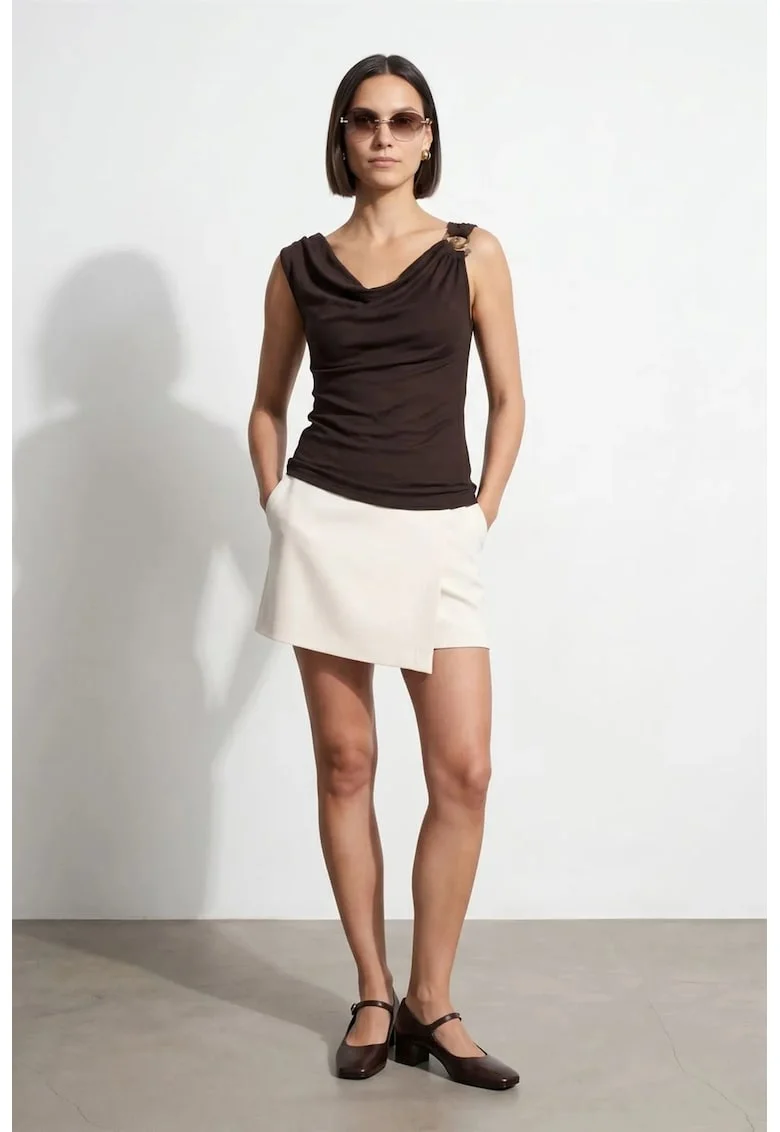 Top  fara maneci, casual, maro, Tencel cu elastan
