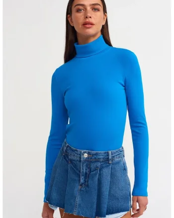 Bluze dama,  bluza tip maleta, slim fit, albastru cobalt, jerseu