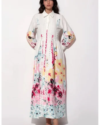 Rochie Maxi A-line,  Floral, Multicolor, Poliester/Lycra, Maneca lunga