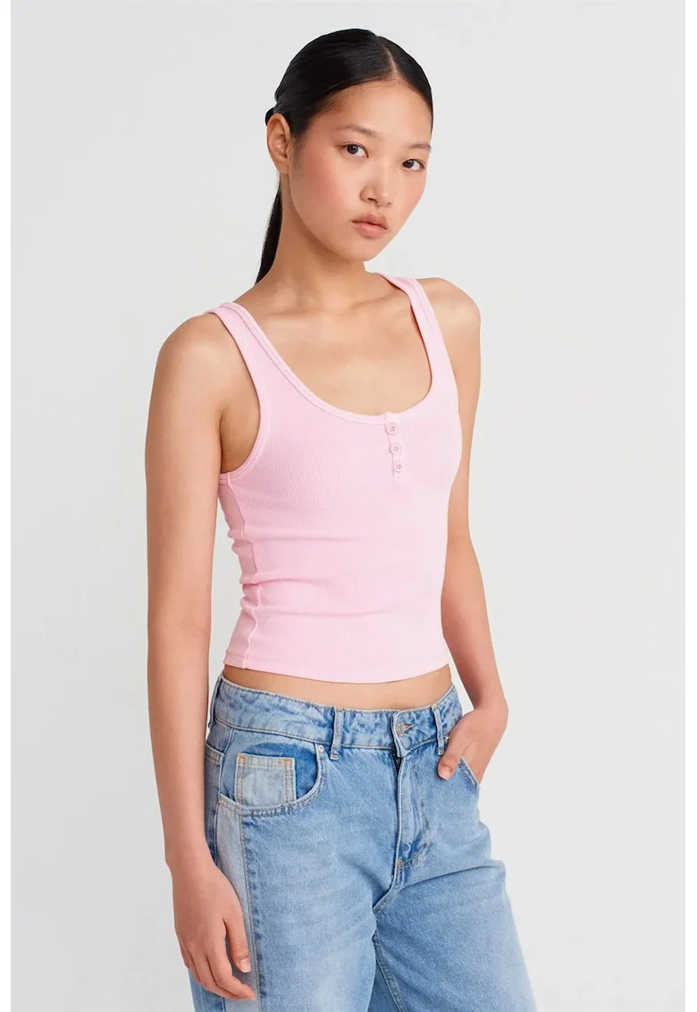 Bluza crop,  slim fit, roz pudrat, bumbac-elastan