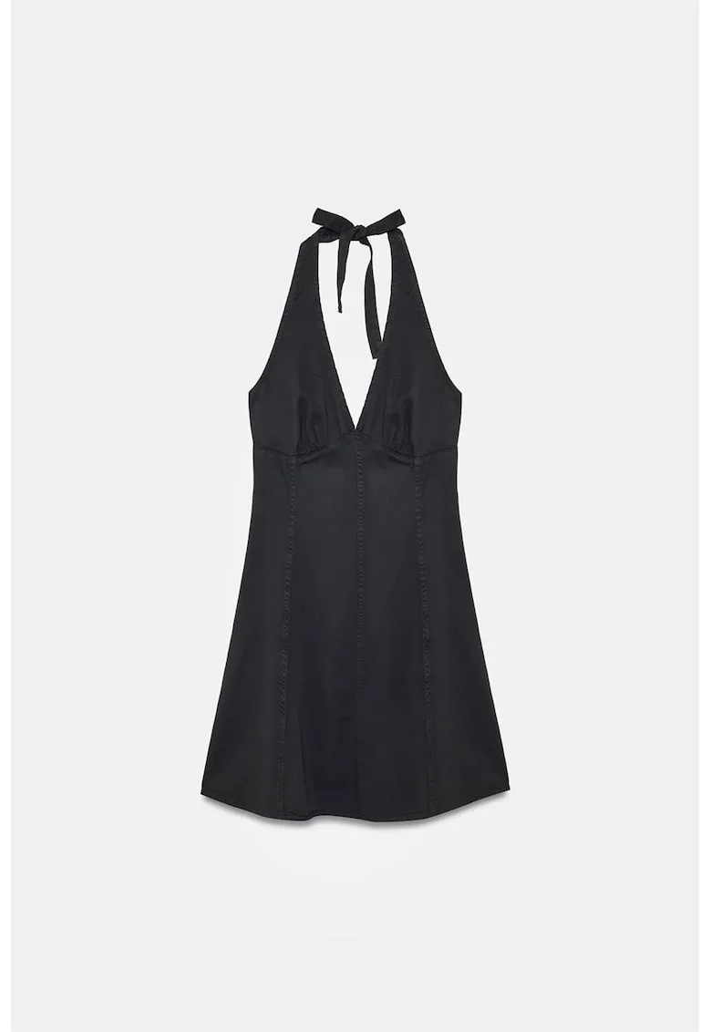 Rochie Mini,  Eleganta, Fara inchidere, Detalii cu snur, Negru