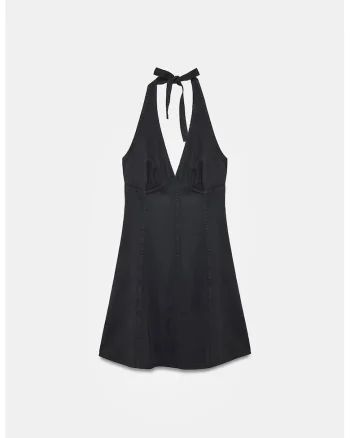Rochie Mini,  Eleganta, Fara inchidere, Detalii cu snur, Negru
