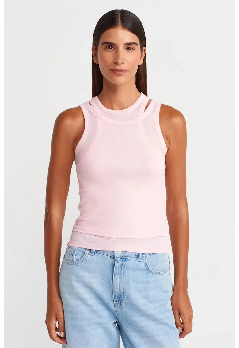 Bluza dama,  crop, slim fit, roz pudra, 100% bumbac