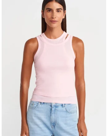Bluza dama,  crop, slim fit, roz pudra, 100% bumbac