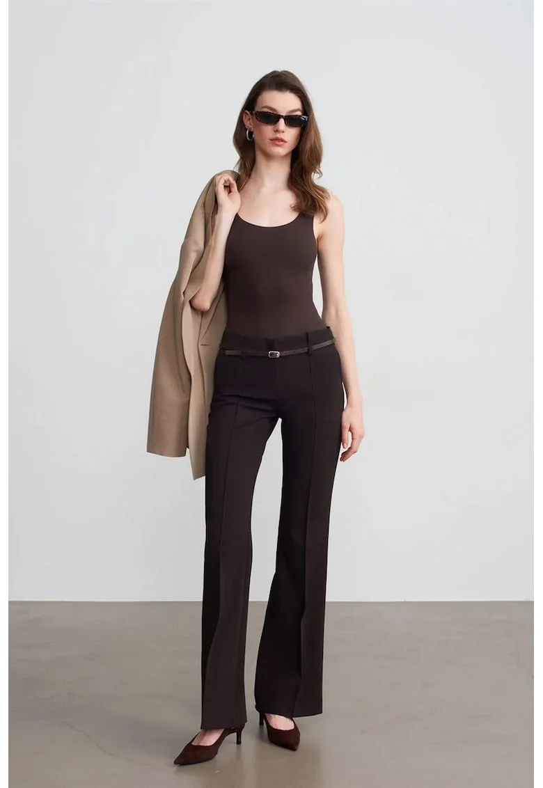 Pantaloni dama,  Crepe, negru, poliester-viscoza-elastan