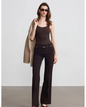 Pantaloni dama,  Crepe, negru, poliester-viscoza-elastan