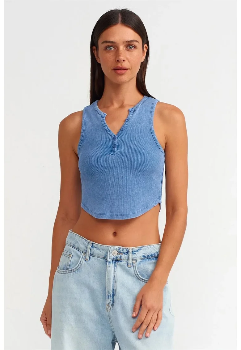 Bluza scurta,  slim fit, albastru, bumbac-elastan