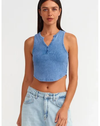 Bluza scurta,  slim fit, albastru, bumbac-elastan