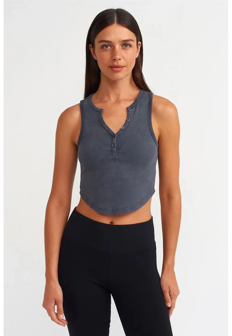Bluza dama,  crop, slim fit, gri antracit, bumbac-elastan