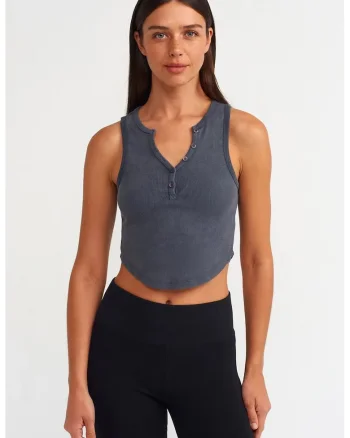 Bluza dama,  crop, slim fit, gri antracit, bumbac-elastan