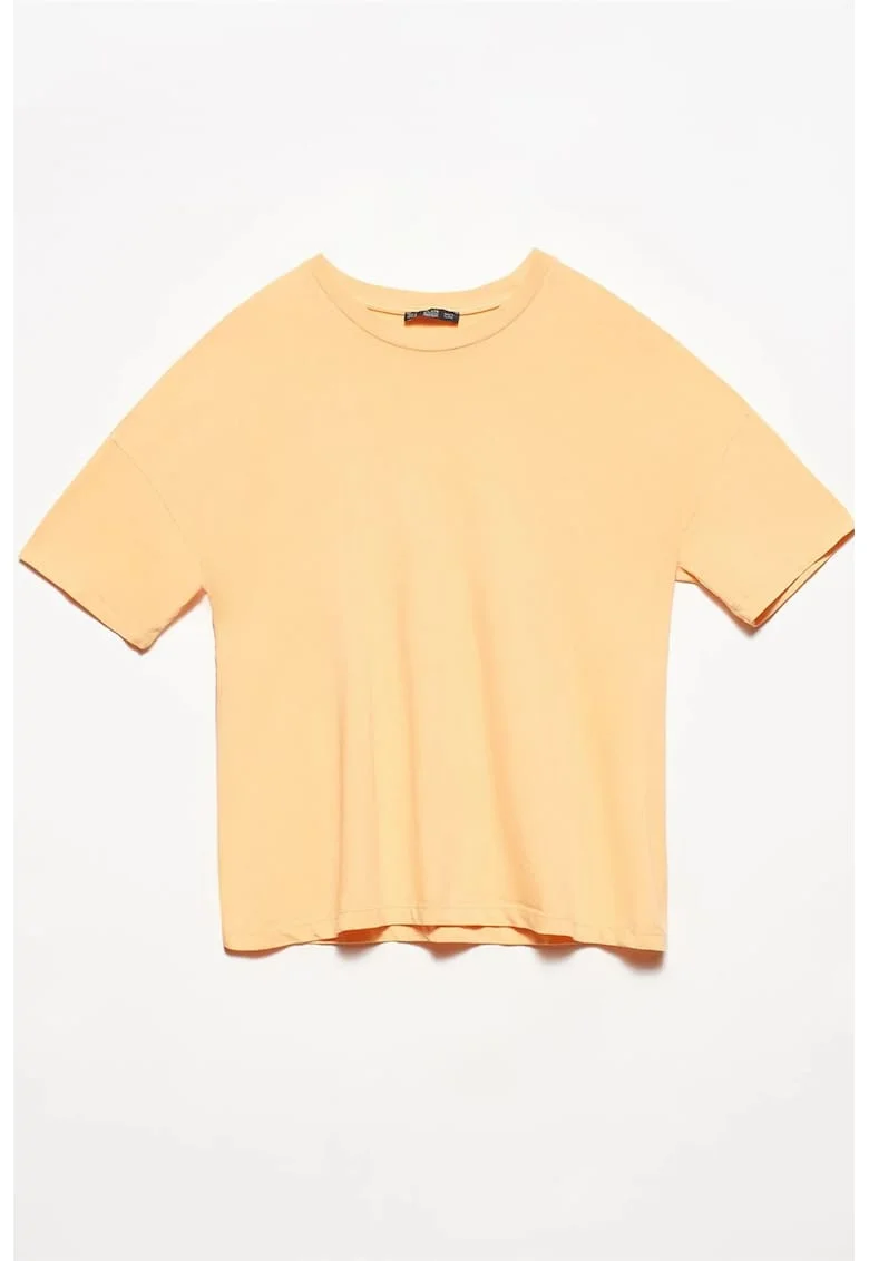 Tricou dama,  regular fit, bumbac, portocaliu pal